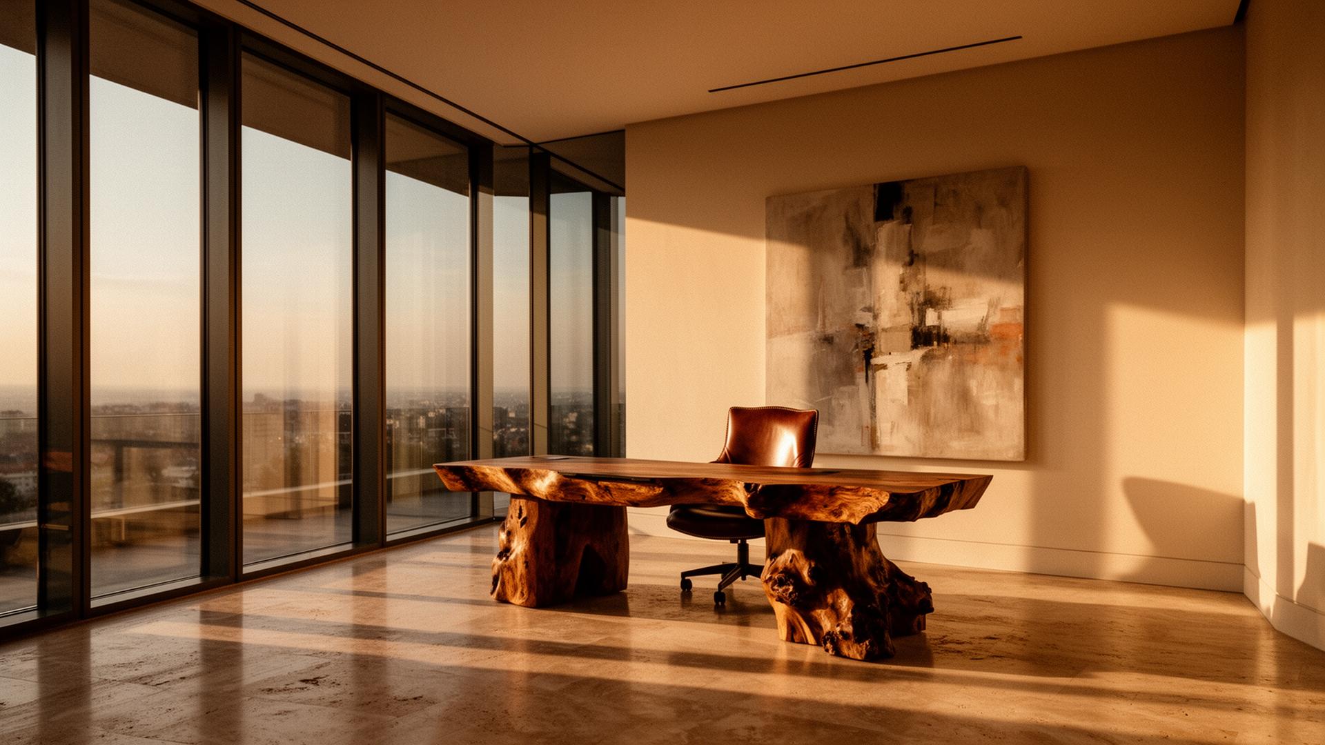 A sunlit editorial workspace at golden hour